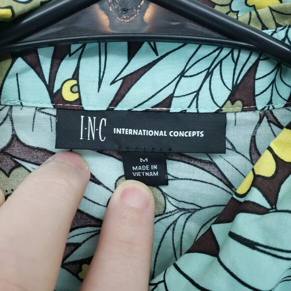 INC International Concepts Button Front Floral Print Top Medium (AR) - Picture 2 of 6